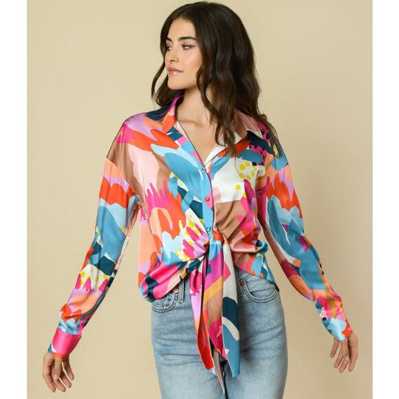 HUTCH ABSTRACT TIE WAIST TOP MULTI Size Small NWT Retail 148$ - Picture 1 of 6